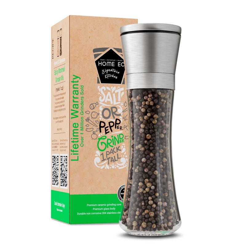HOME EC Original Stainless Steel Salt or Pepper Grinder 1pk - Adjustable Ceramic Sea Salt Grinder or Pepper Mill - Tall Glass Spice Shaker - Spice Mill w/EBook - Image 1